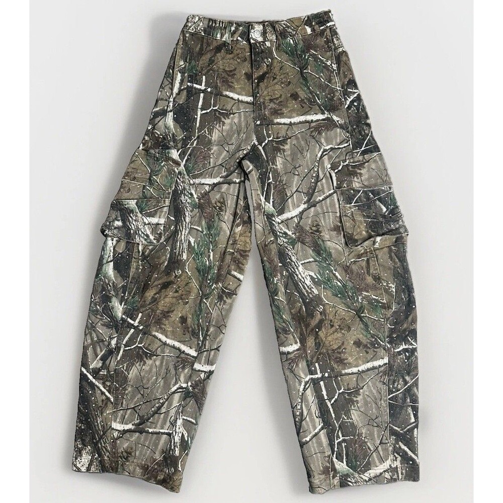 Vibrant M.i.U. Women’s Rhinestone Camo Baggy Barrel Jeans Cargo Pants W27 Size 7